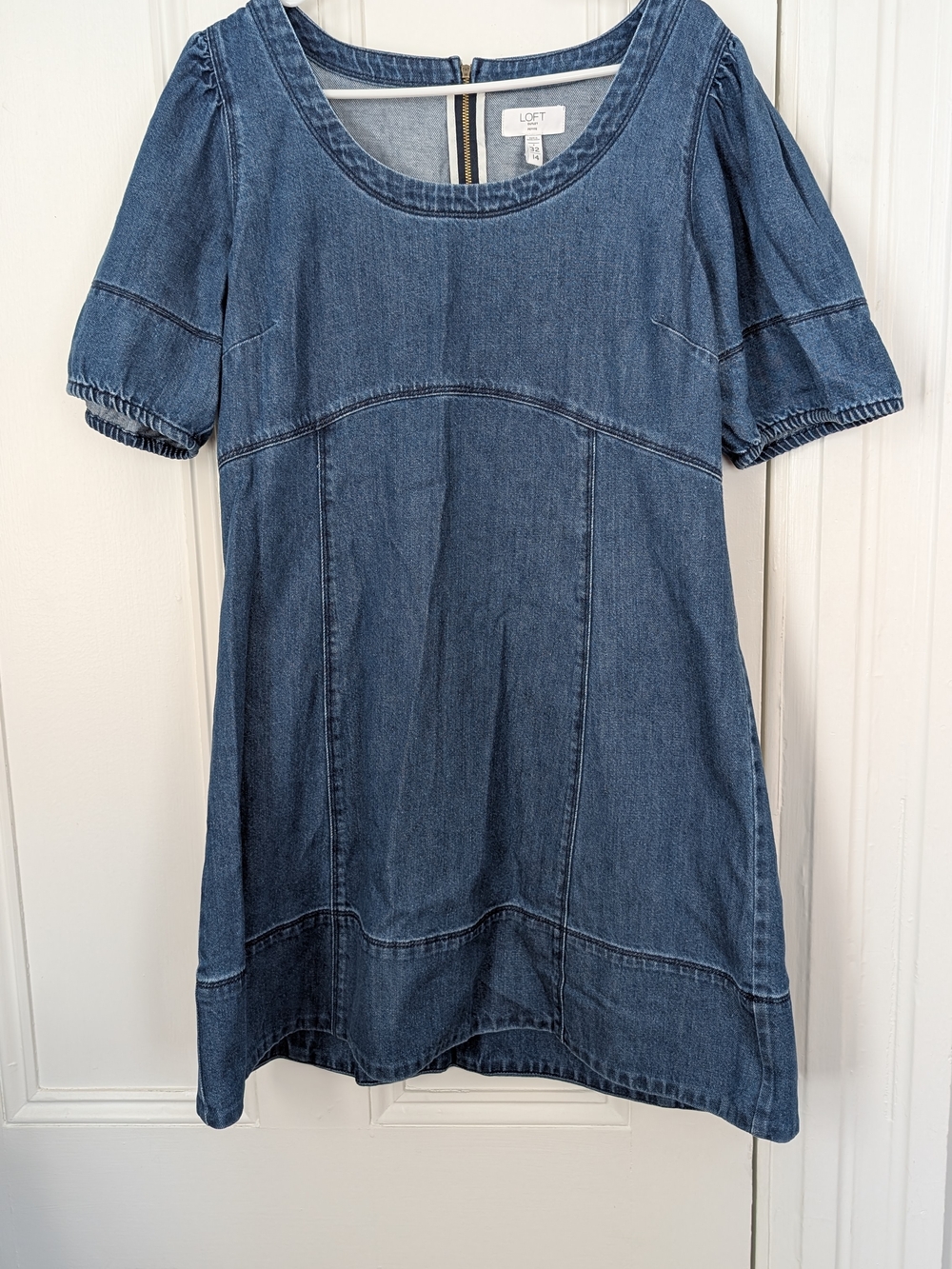 LOFT Denim Mini Dress in Medium Wash Blue